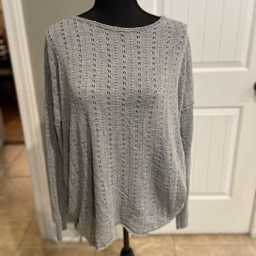 Women grey woven open back sweater